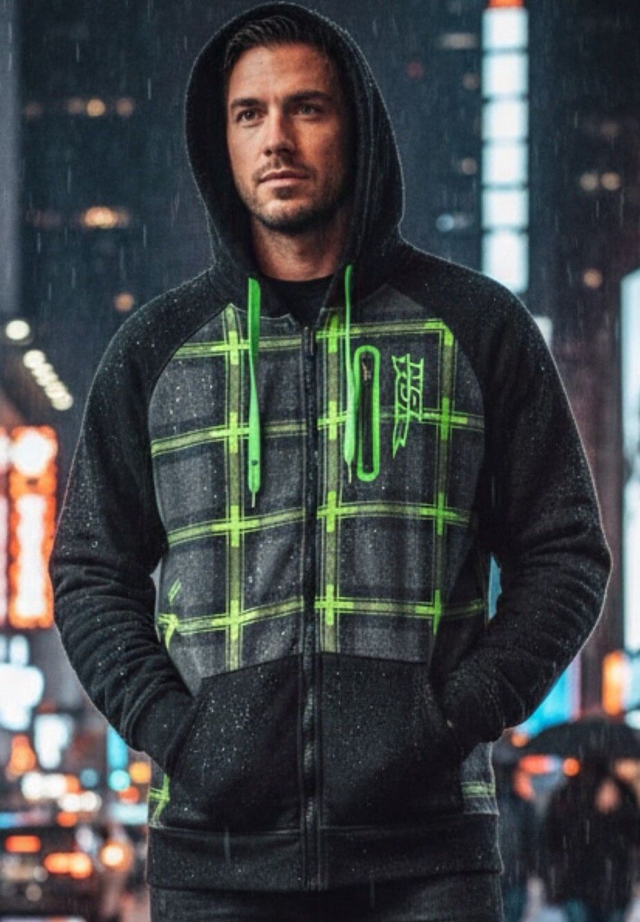 Y2K No Fear Hoodie Mens XXL Sherpa Lined Full Zip Gray Green Graphic Streetwear